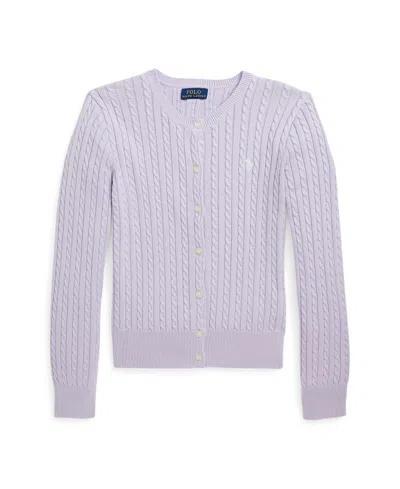 Polo Ralph Lauren Toddler And Little Girls Mini-cable Cotton Cardigan Sweater In Flower Purple With Nevis