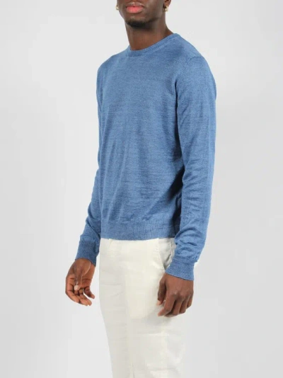 Shop Moreno Martinelli Linen Crewneck Sweater In Blue