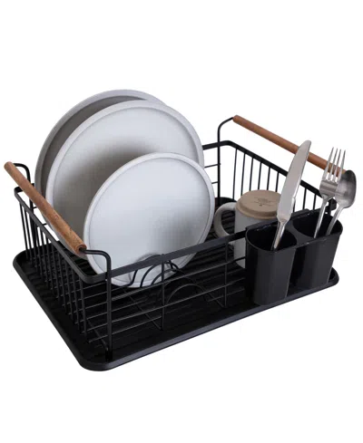 Shop Kitchen Details Acacia Wood Drying Rack With Draining Tray In Black