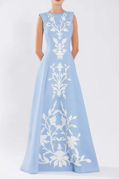 Shop Saiid Kobeisy Neoprene Dress With Matching Embroidery In Blue
