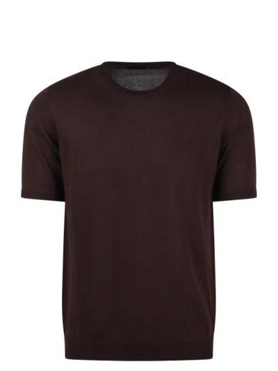 Shop Roberto Collina Cotton Knit Short Sleeve Sweater In Brown