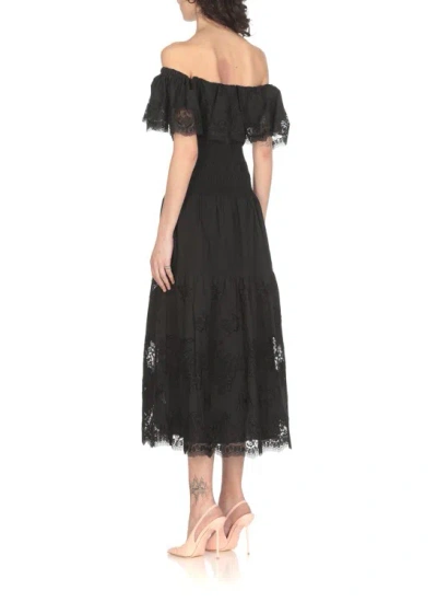 Shop Self-portrait Cotton Midi Dress In Black