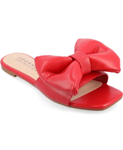 Shop Journee Collection Women's Fayre Wide Width Oversized Bow Slip On Flat Sandals In Red