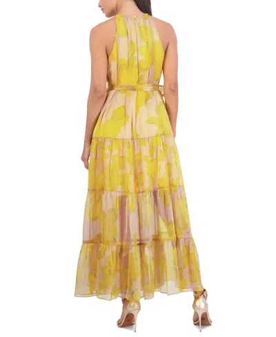 Shop Bcbg New York Women's Sleeveless Halter Tiered Maxi Dress In Yellow Combo Print