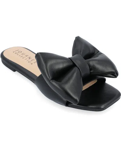 Shop Journee Collection Women's Fayre Wide Width Oversized Bow Slip On Flat Sandals In Black