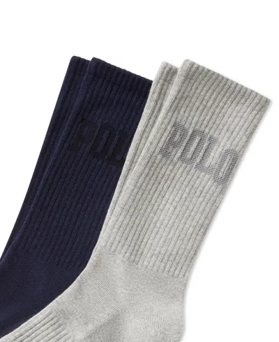 Shop Polo Ralph Lauren Men's 2-pk. Tonal Logo Crew Socks In Grey