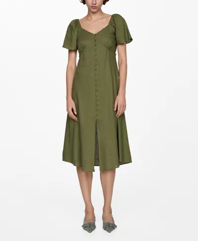 Shop Mango Women's Buttoned Linen-blend Dress In Beige-khaki