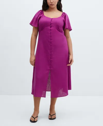 Shop Mango Women's Buttoned Linen-blend Dress In Beige-khaki