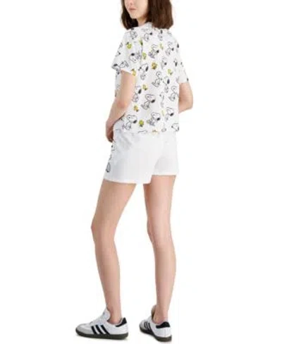 Shop Snoopy Freeze Juniors  Print Crewneck Skimmer Tee  Drawstring Waist Shorts In White