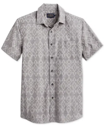 Shop Pendleton Men's Deacon Chambray Tile Print Short Sleeve Button-front Shirt In Raptor Peak Brown