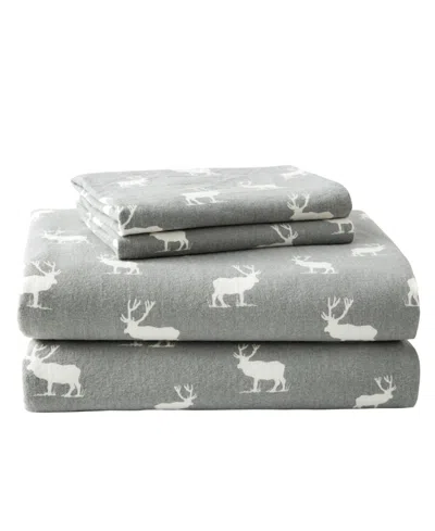 Eddie Bauer Printed Cotton Flannel 4-pc. Sheet Set, Full In Elk Grove Grey