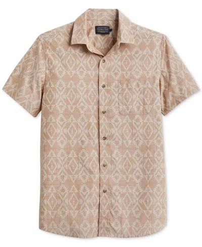 Shop Pendleton Men's Deacon Chambray Tile Print Short Sleeve Button-front Shirt In Raptor Peak Bronze