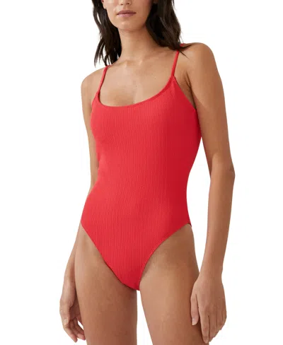 Shop Cotton On Women's Textured Scoop Neck One Piece Swimsuit In Red