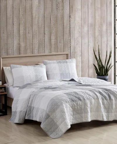 Shop Eddie Bauer Closeout!  Boulder Plaid Cotton Reversible 3 Piece Quilt Set, Full/queen In Gray