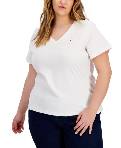 Shop Tommy Hilfiger Plus Size V-neck T-shirt In White
