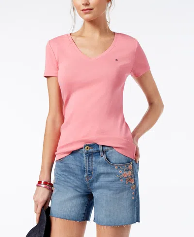 Shop Tommy Hilfiger Plus Size V-neck T-shirt In Peony