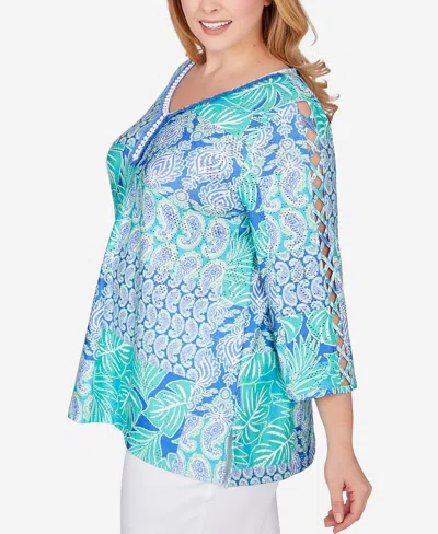Shop Ruby Rd. Plus Size Bali Eyelet Knit Top In Blue Moon Multi