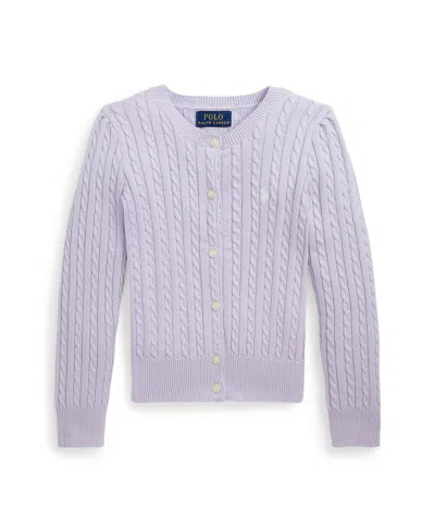 Shop Polo Ralph Lauren Toddler And Little Girls Mini-cable Cotton Cardigan Sweater In Flower Purple With Nevis