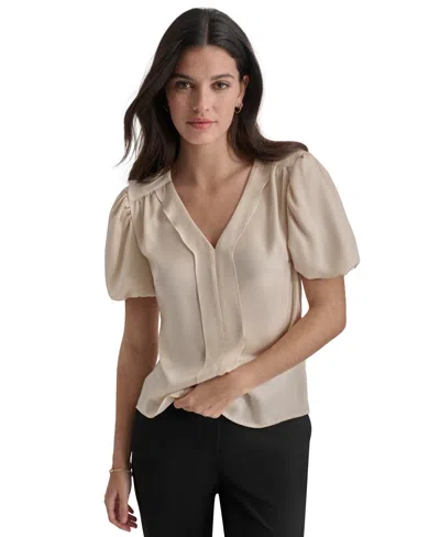 Shop Dkny Women's V-neck Balloon-sleeve Blouse In Parchment