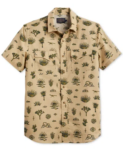 Shop Pendleton Men's Laramie Desert Print Short Sleeve Button-front Shirt In Yuca Valley Tan