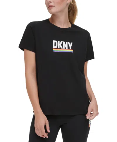 Shop Dkny Sport Women's Rainbow Pride Crewneck T-shirt In Black