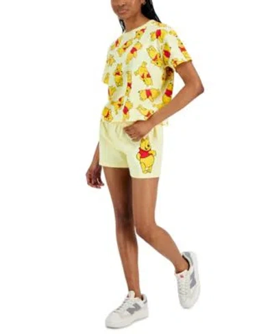 Shop Disney Freeze Juniors Pooh Print Crewneck Skimmer Tee Pooh Drawstring Waist Shorts In Light Yellow