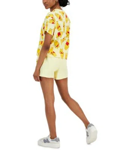 Shop Disney Freeze Juniors Pooh Print Crewneck Skimmer Tee Pooh Drawstring Waist Shorts In Light Yellow