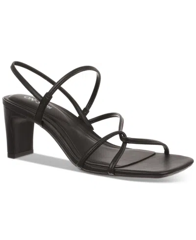 Shop On 34th Women's Cloverr Strappy Block-heel Sandals, Created For Macy's In Black Smooth