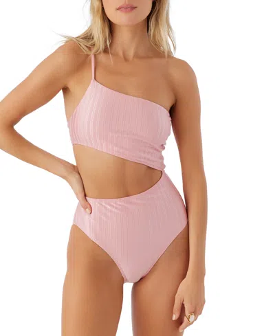 Shop O'neill Juniors' Mizi Asymmetric Ribbed Metallic One-piece Swimsuit In Rose