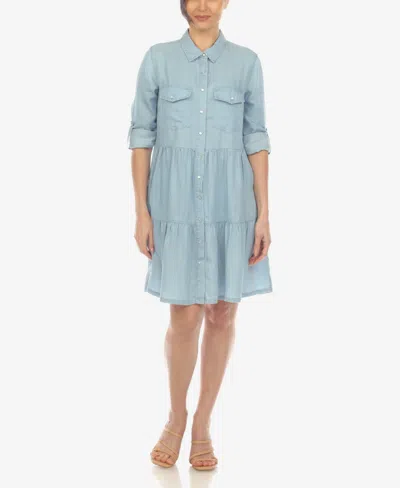 Shop White Mark Women's Long Sleeve Tiered Shirt Dress In Denim Blue