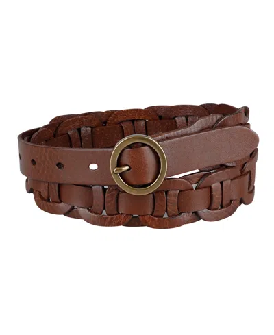 Shop Tommy Hilfiger Women's Woven Leather Linked Casual Belt In Cognac