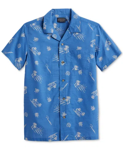 Shop Pendleton Men's Aloha Island Print Short Sleeve Button-front Shirt In Dune Rider Blue