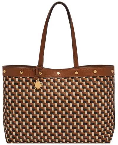 Shop Fossil Jessie East West Tote In Neutral Woven