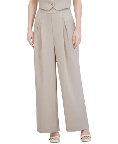 Shop Bcbg New York Women's Pleated Twill Wide-leg Pants In Doeskin