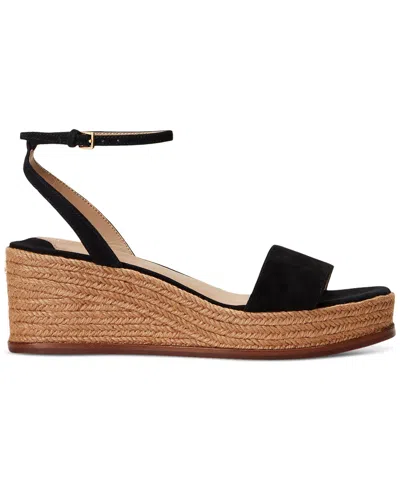 Ralph Lauren Leona Womens Leather Slingback Platform Sandals In Buff