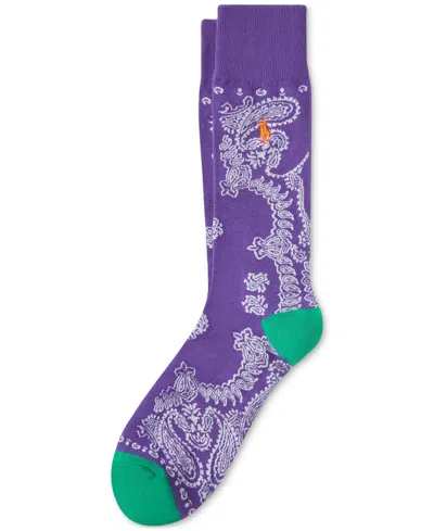 Shop Polo Ralph Lauren Men's Bandana-print Slack Socks In Purple