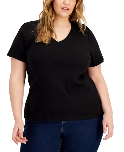 Shop Tommy Hilfiger Plus Size V-neck T-shirt In Sugar Violet