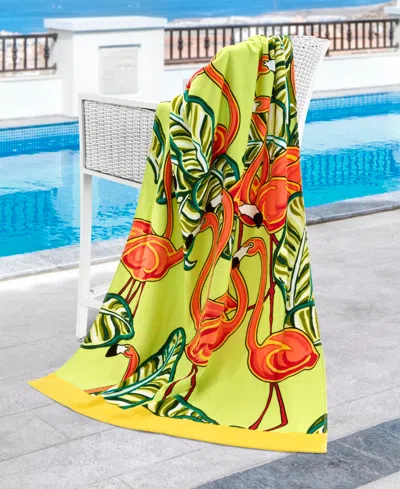 Shop Nicole Miller Flamingos Leaves Beach Towel, 36" X 68" In Multicolor