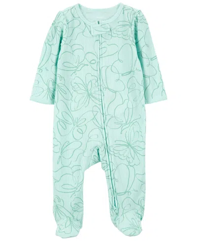 Shop Carter's Baby Boys Or Baby Girls Printed 2-way Zip Up Cotton Blend Sleep And Play In Blue Butterfly