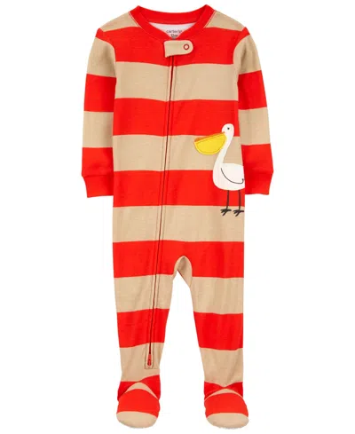 Shop Carter's Baby Boys And Baby Girls 100% Snug Fit Cotton Footie Pajamas In Striped Red