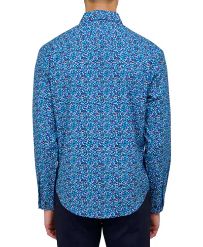 Shop Society Of Threads Men's Performance Stretch Micro-floral Shirt In Navy