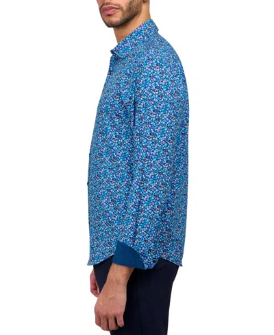 Shop Society Of Threads Men's Performance Stretch Micro-floral Shirt In Navy