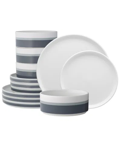 Shop Noritake Colorstax Grey Stripe 12 Piece Dinnerware Set In Gray