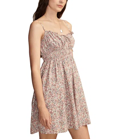 Shop Lucky Brand Women's Printed Sweetheart-neck Smocked Cotton Mini Dress In Pink Champagne Multi
