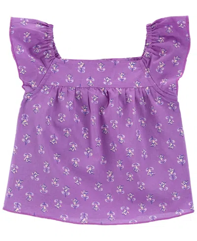 Shop Carter's Toddler Girls Floral Poplin Top In Purple