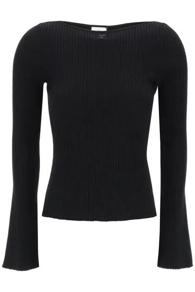 Shop Courrèges Ribbed Knit Pullover Sweater In Black