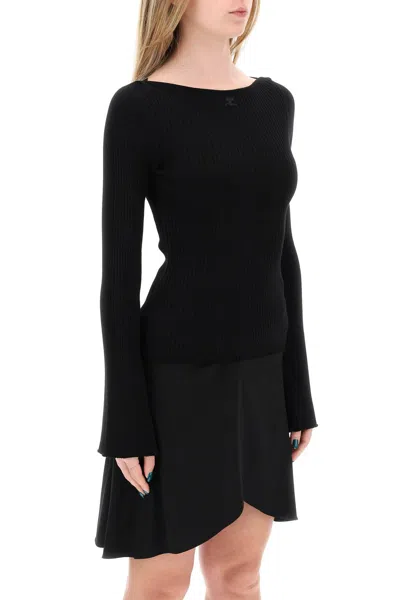 Shop Courrèges Ribbed Knit Pullover Sweater In Black
