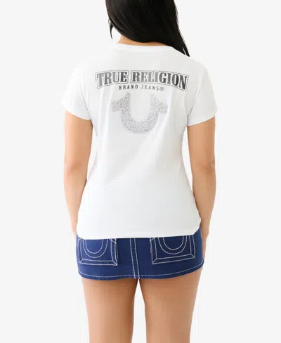 Shop True Religion Women's Short Sleeve Crushed Crystal Tr V-neck Tee In White
