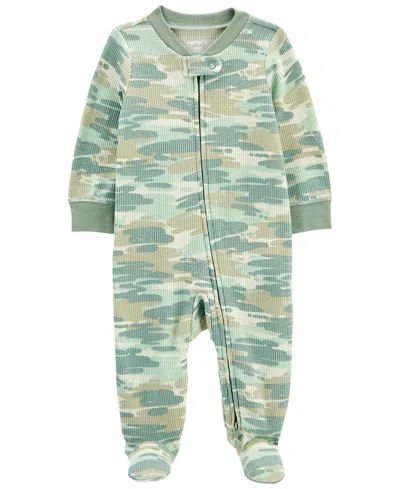 Shop Carter's Baby Boys Or Baby Girls Printed 2-way Zip Up Cotton Blend Sleep And Play In Green Camo
