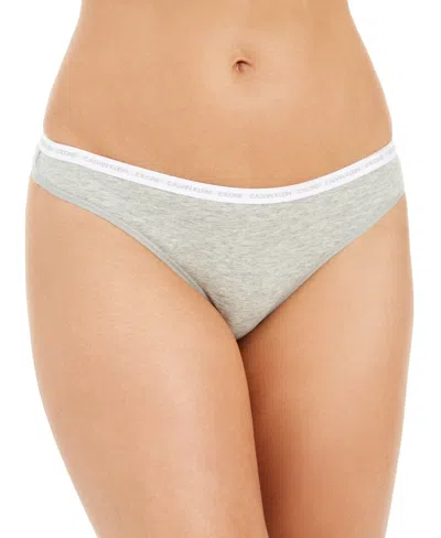 Shop Calvin Klein Ck One Cotton Singles Thong Underwear Qd3783 In Grey Heather